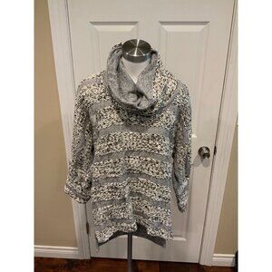 Dolan Left Coast Collection Gray & White Tweed Stripes Cowl Neck Sweater, Size L